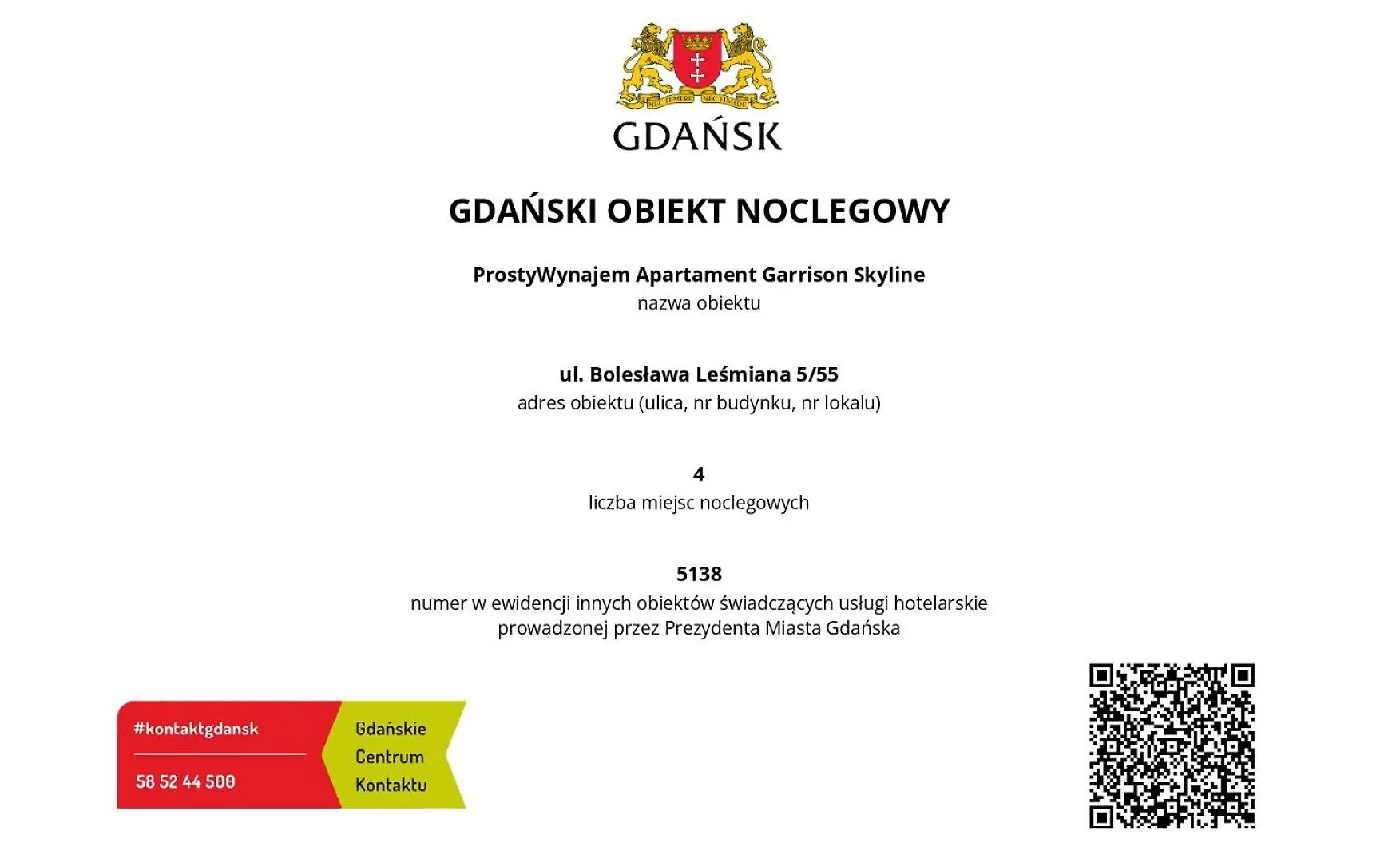 Prostywynajem Apartament Garrison Skyline Parking グダニスク